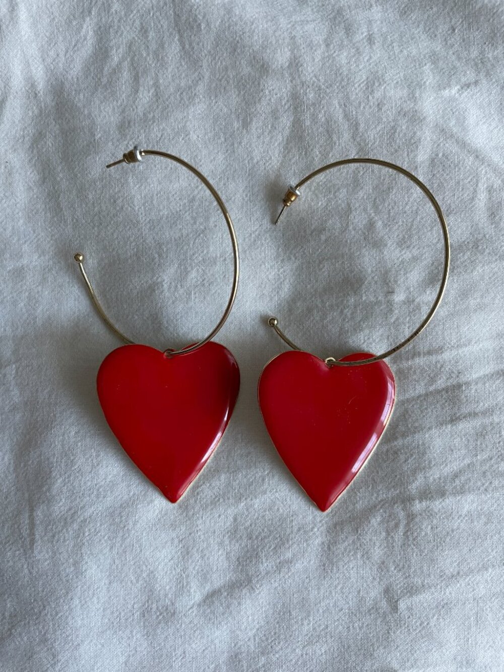 Heart Hoop Earrings, Red, Gold, OS